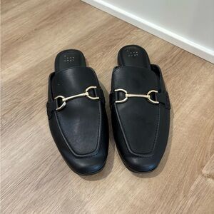 a new day Black Mules with Gold Accent